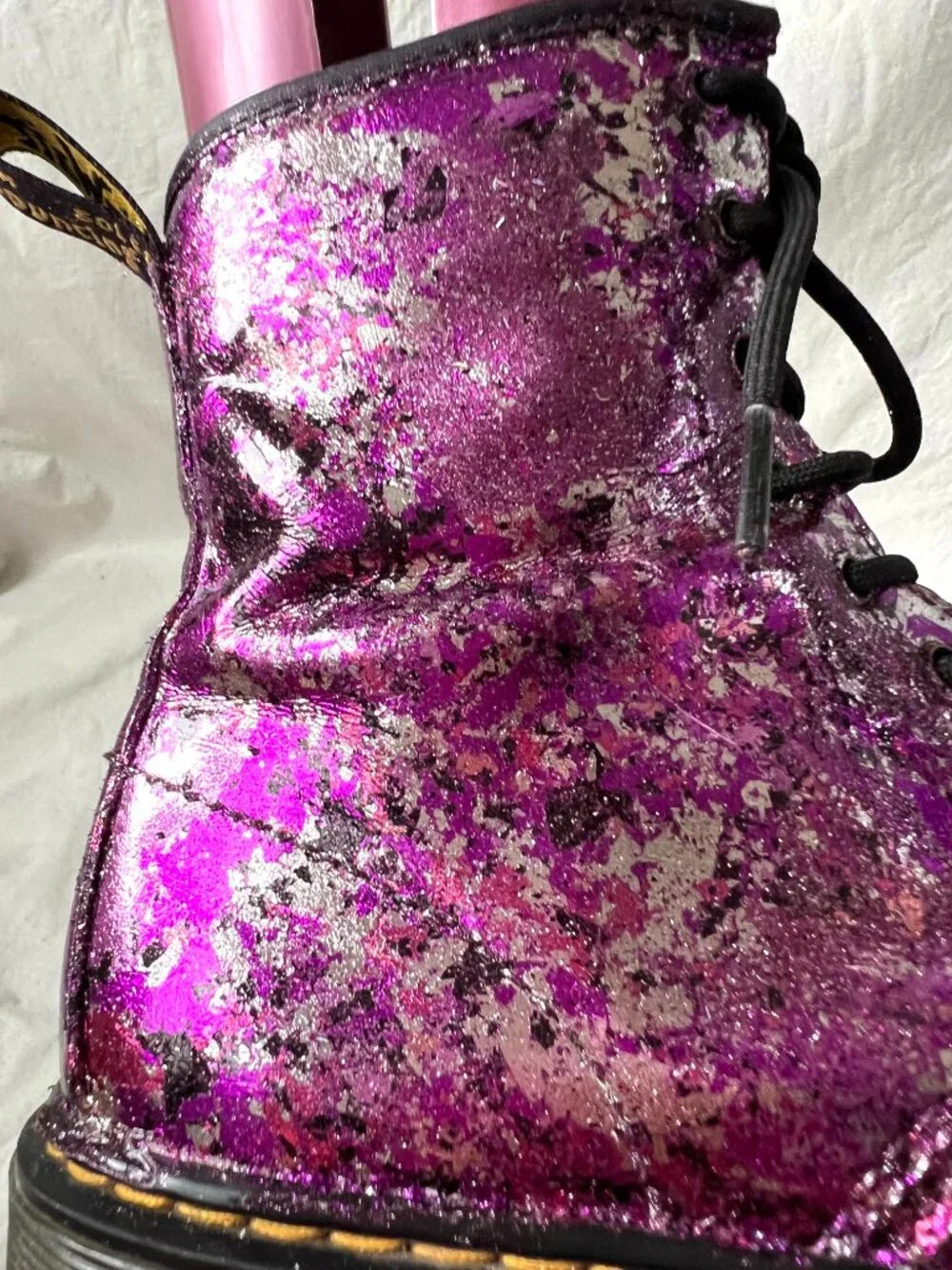 Dr Martens Boots 1460 Y metallic purple pink leather youth size 6 combat zip up